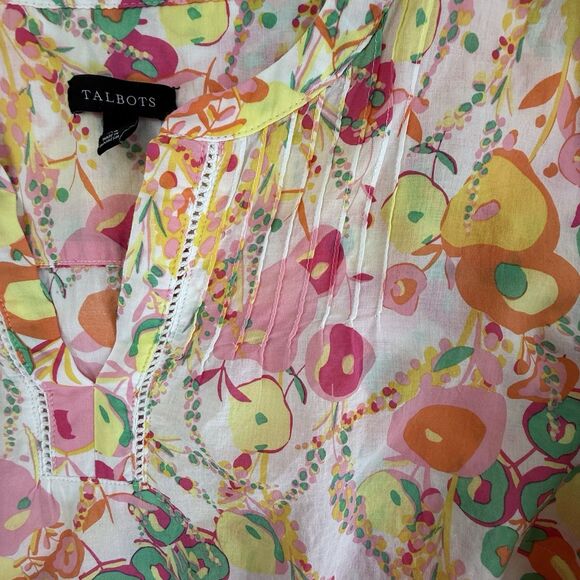 Talbots Pintuck Popover Abstract Floral Top Blouse Women XL Pink 3/4 Sleeve Boho - Picture 6 of 11